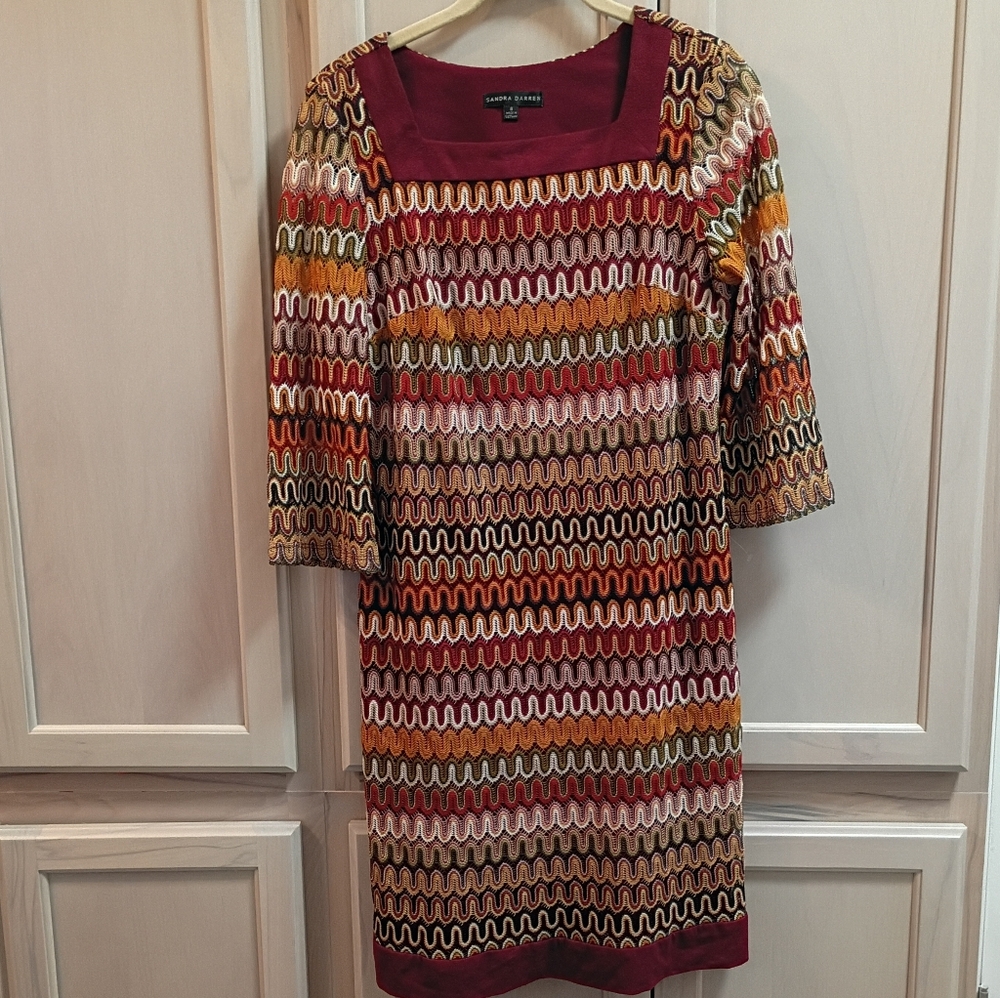 NWOT Sandra Darren Missoni Style Zigzag Knit Dress Size 8